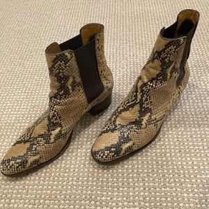 Saint Laurent Chelsea boots in python. Sz 40. Mustard and chocolate. 2”  heel .